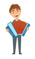 Boy Playing Accordion, Talented Young Accordionist Character Playing Acoustic Musical Instrument at Concert Vector Illustration on White Background.